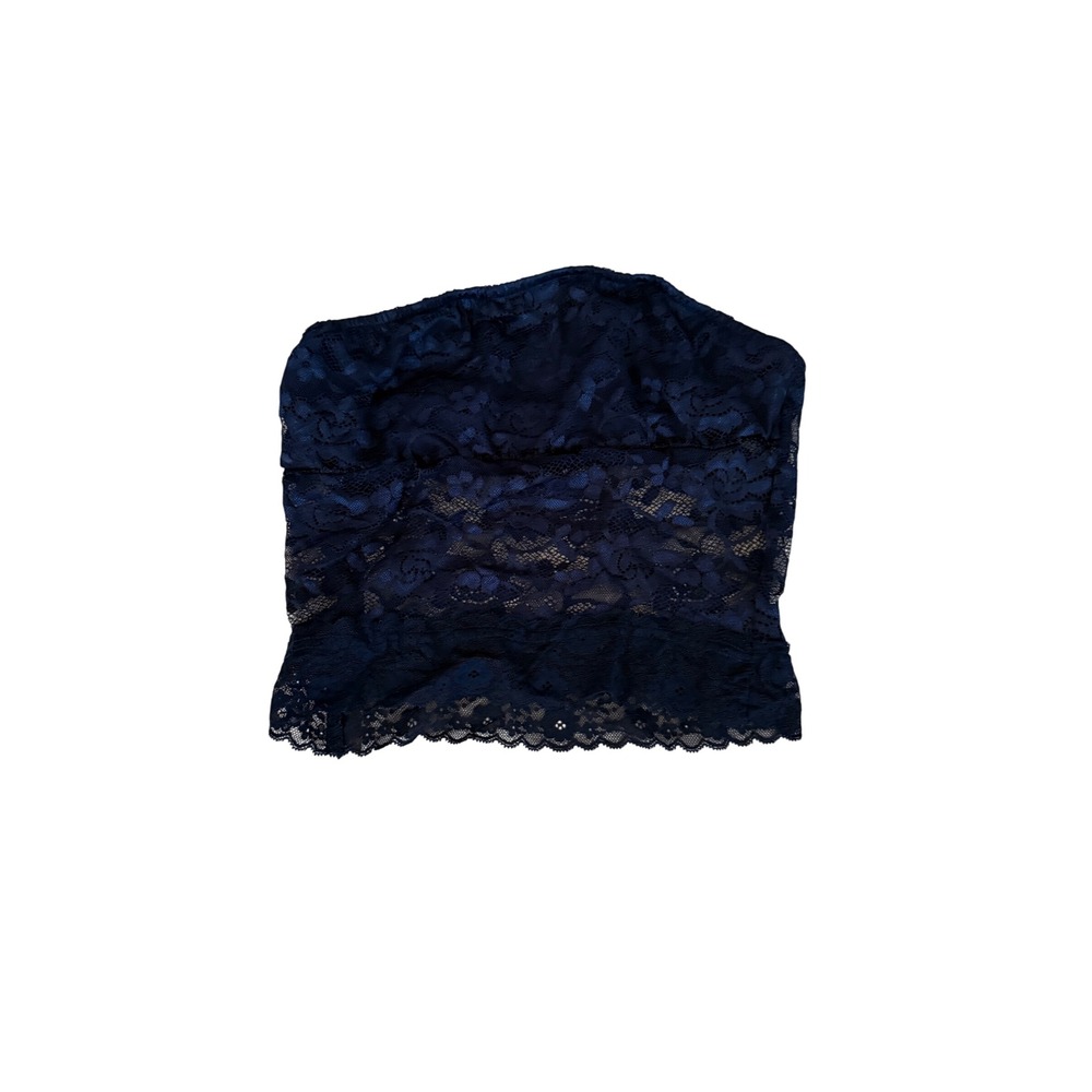 SHEIN Navy Blue Floral Lace Bandeau Tube Top Strapless Lined Small S 4